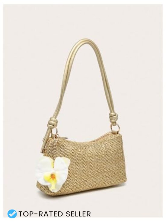 Dare to Dream - Large Woven Straw - Sol and Selene Straw Woven Shoulder Bag Tote Handbag Summer Beach Purse Chain Strap Hobo